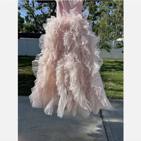 NEW $998 Mac Duggal [ 2 ] Corset One Shoulder Glitter Tulle Gown Light Pink Q754 - Picture 15 of 15